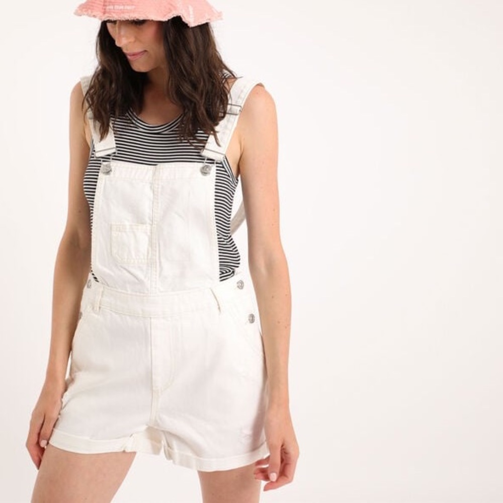 Pimkie White Denim Overall Shorts - Size L
